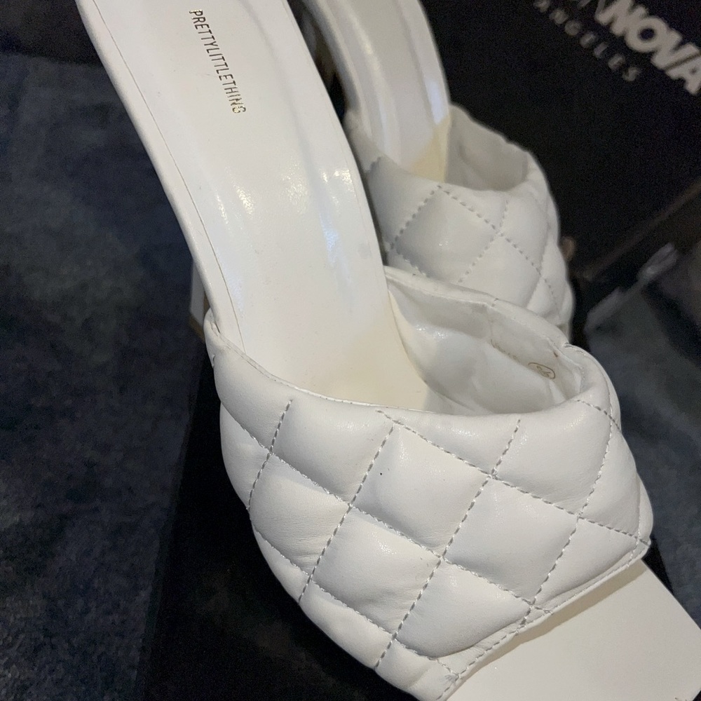 Pretty little thing white quilted high heel mule-6